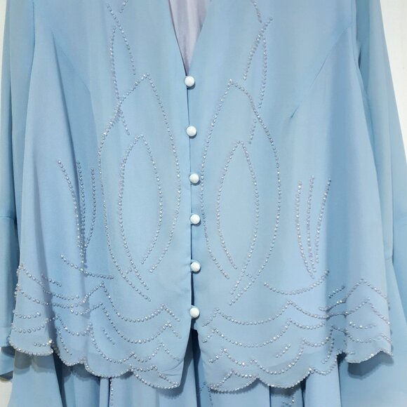 J.R.Nites Blue Women 26/24 Church Formal Suit Handkerchief Hem Crystal Beading - Picture 2 of 9